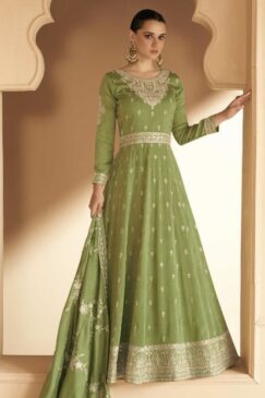 Parrot Silk Embroidered Anarkali Suit