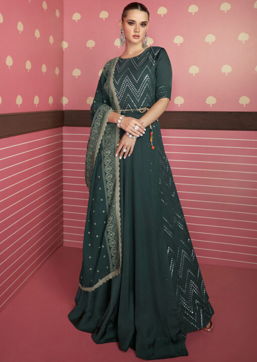 Dark Green Embroidered Anarkali Suit