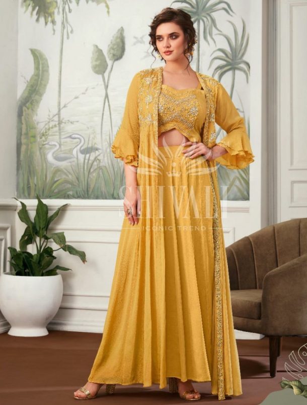 Yellow Crop Top And Palazzo Suit Salwar Kameez Designer Collection