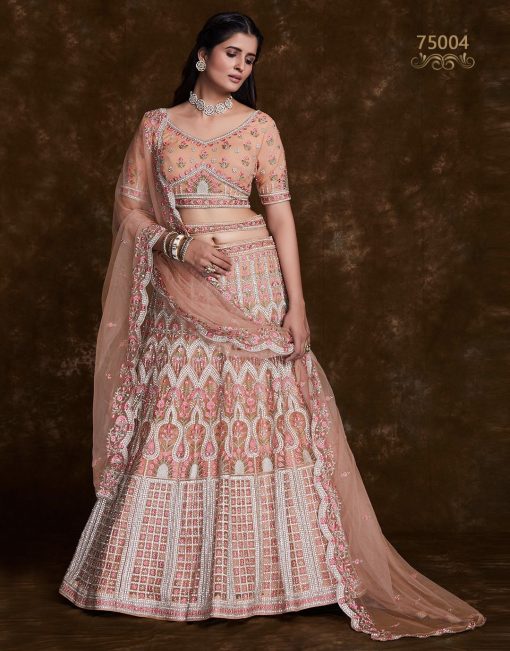 Peach Heavy Embroidered Bridal Lehenga Choli