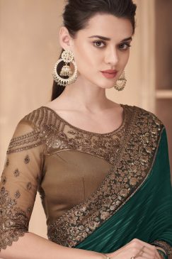 Alternative view of Green Embroidered Border Party Wear Saree