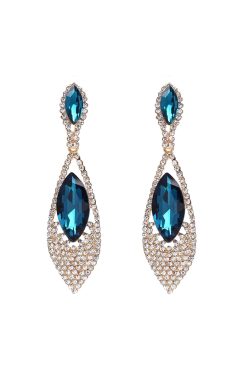 Blue Crystal Leaves Dangle Earrings