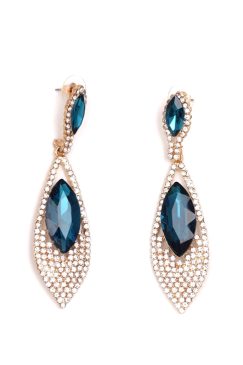 Alternative view of Blue Crystal Leaves Dangle Earrings