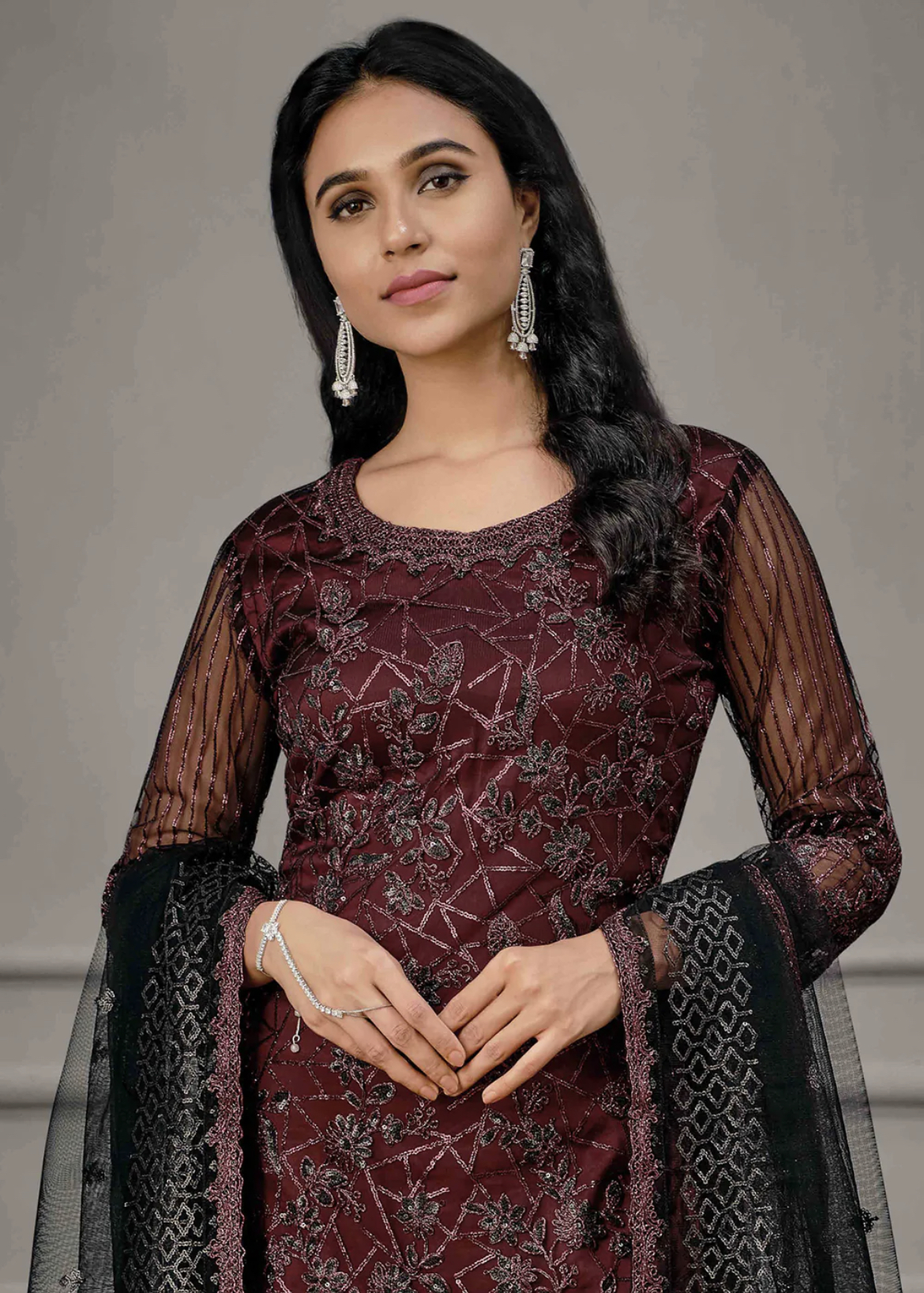 Maroon Straight Cut Pant Suit Salwar Kameez Designer Collection