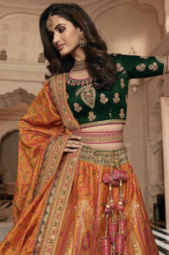 Alternative view of Orange Banarasi Silk Bridal Lehenga Choli