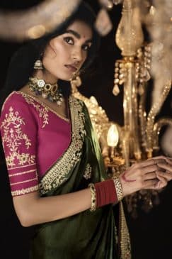 Alternative view of Green Fancy Embroidered Wedding Saree