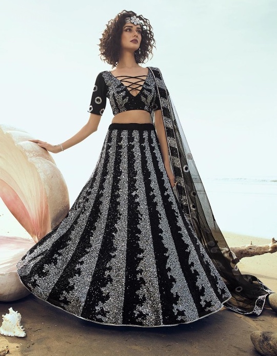 Black Soft Net Sequinned Lehenga Choli Lehengas Designer Collection