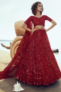 Red Soft Net Sequinned Lehenga Choli