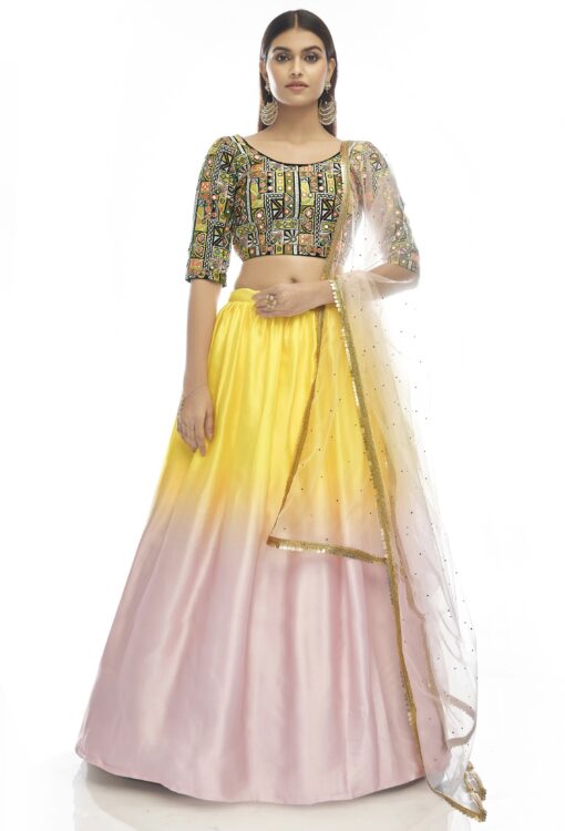 Multicoloured Satin Georgette Lehenga Choli