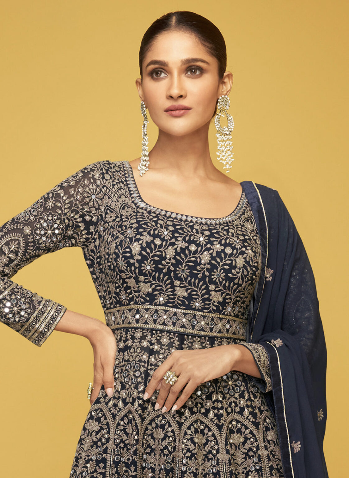 Midnight Blue Lehenga style Suit Semi-Stitched Designer Salwar Kameez main image 1