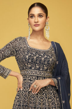 Alternative view of Blue Embroidered Skirt Style Suit