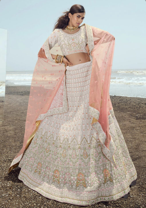 Peach Georgette Heavy Bridal Lehenga Choli