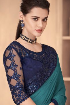 Alternative view of Blue Embroidered Border Party Wear Saree