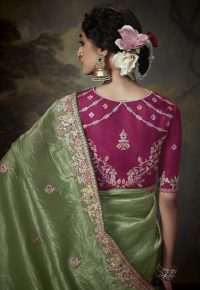Lime Green Khatli Work Embroidered Designer Wedding Saree