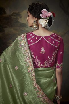 Alternative view of Light Green Embroidered Wedding Saree
