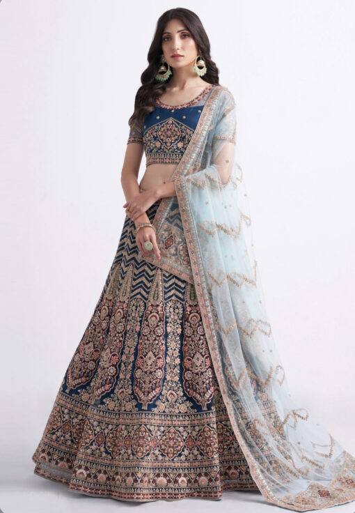 Persian Blue Net Bridal Lehenga Choli
