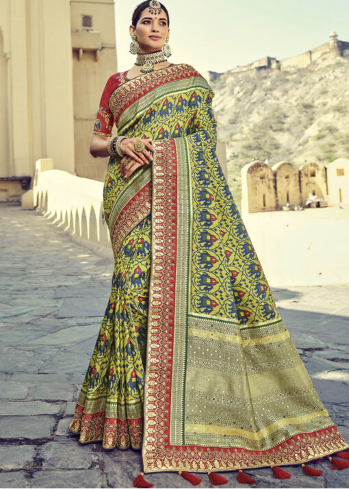 Green Heavy Patola Silk Embroidered Saree