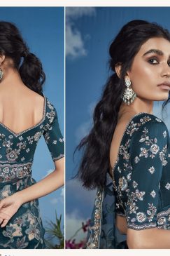 Alternative view of Dark Blue grey Color Beautiful Flower Print Embroidery Saree