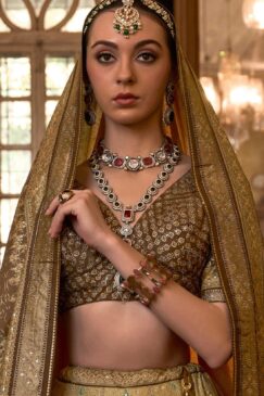 Alternative view of Olive Royal Rajwadi Silk Embroidered Lehenga Choli