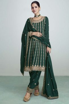 Green Frock Style Silk Pant Suit