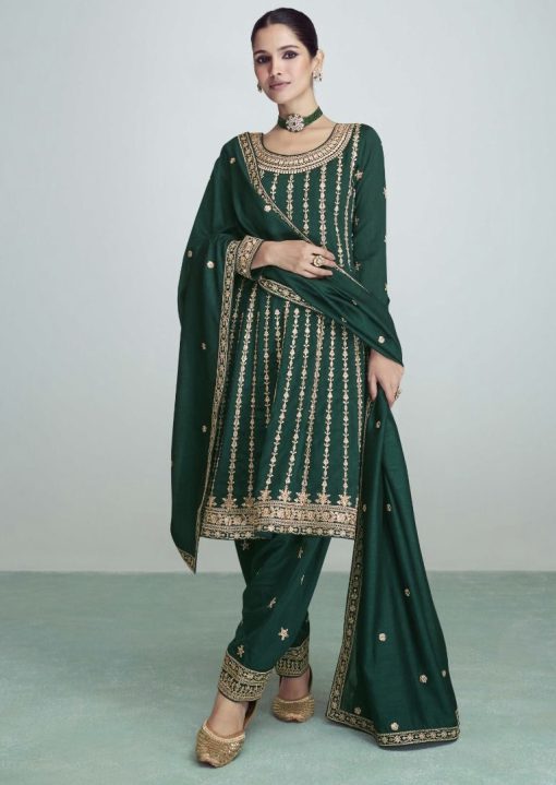 Green Frock Style Silk Pant Suit