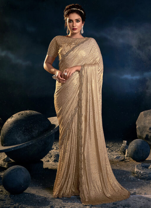 Beige Fancy Fabric Zarkan Bridal Saree