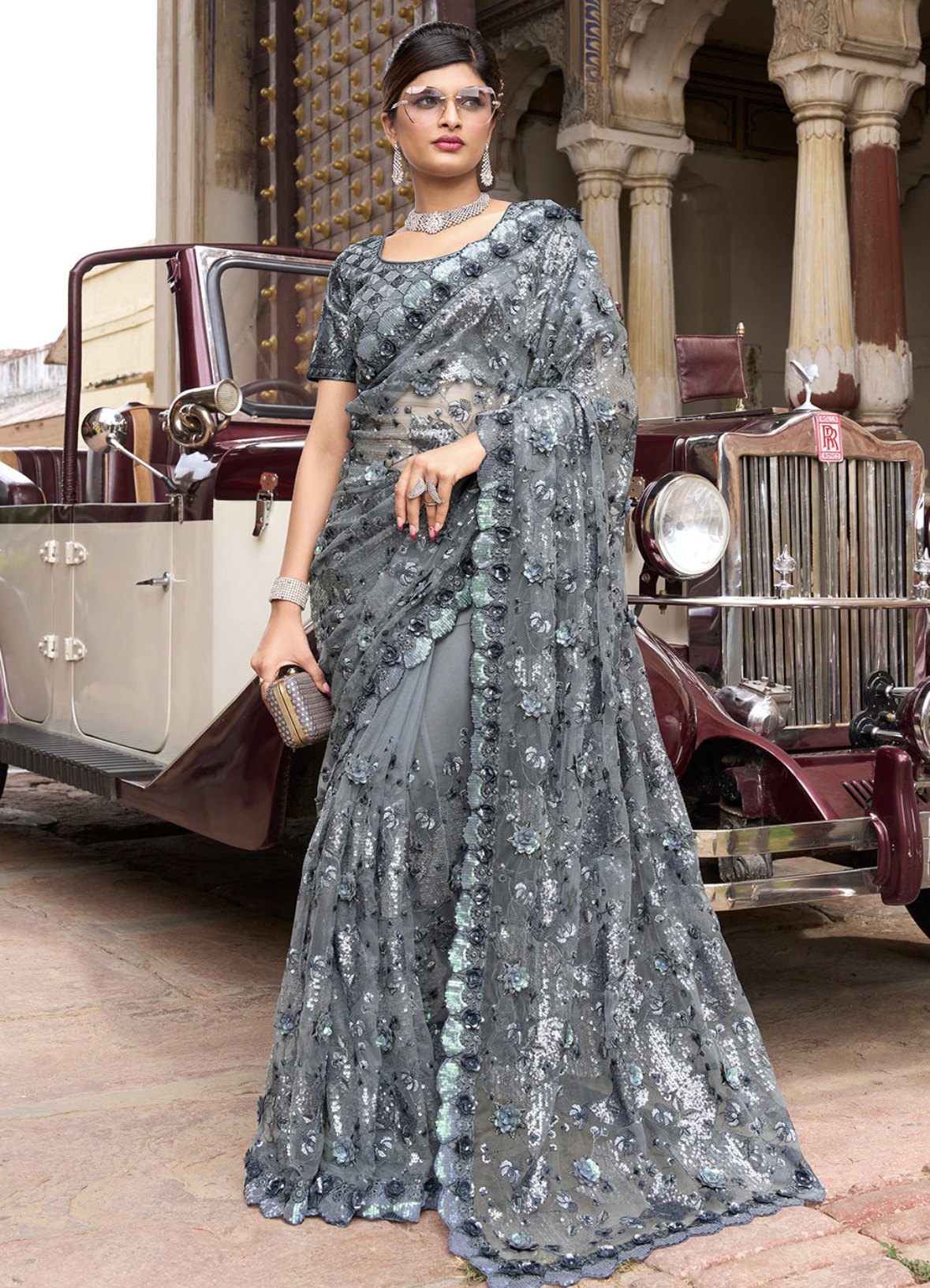 Grey Heavy Work Bridal Saree Sarees Designer Collection