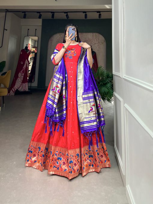 Jacquard Silk Paithani Dress Embodies Timeless Elegance in Red color