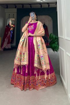 Alternative view of Jacquard Silk Paithani Dress Embodies Timeless Elegance in purple color