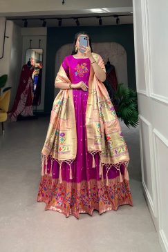 Jacquard Silk Paithani Dress Embodies Timeless Elegance in purple color