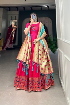 Jacquard Silk Paithani Dress Embodies Timeless Elegance in pink color