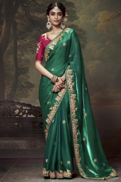 Green Embroidered Wedding Saree
