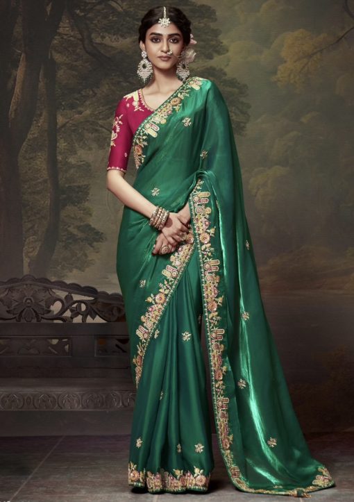 Green Embroidered Wedding Saree
