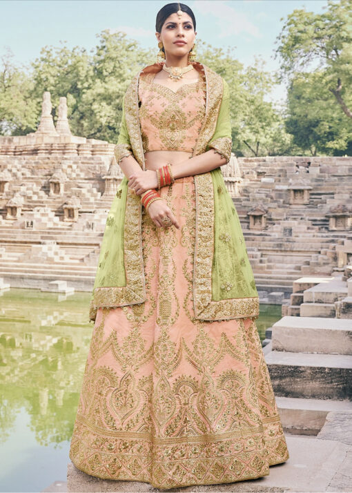 Peach Handloom Silk Lehenga Choli