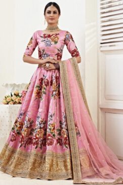 Pink Floral Print Banglori Lehenga Choli
