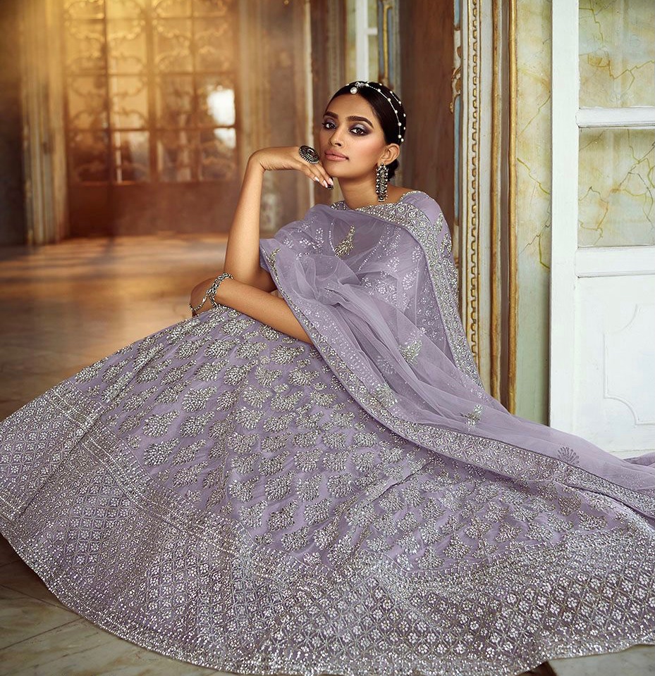 lavender net lehenga