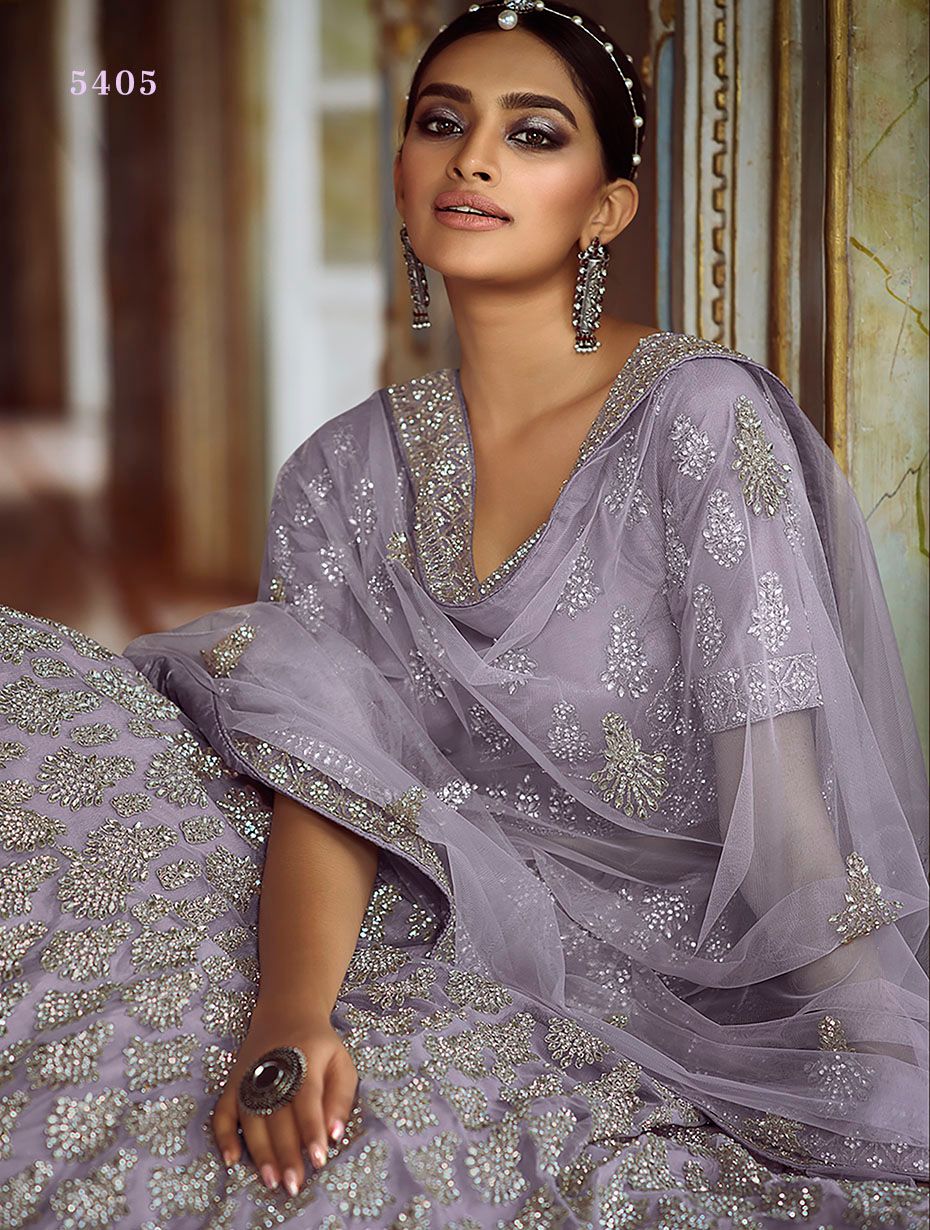 lavender net lehenga