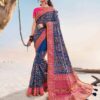 Blue Silk With Heavy Mirror & Diamond Work Bridal Saree