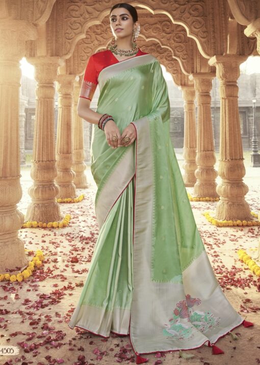 Light Green Traditional Soft Satin Silk Saree