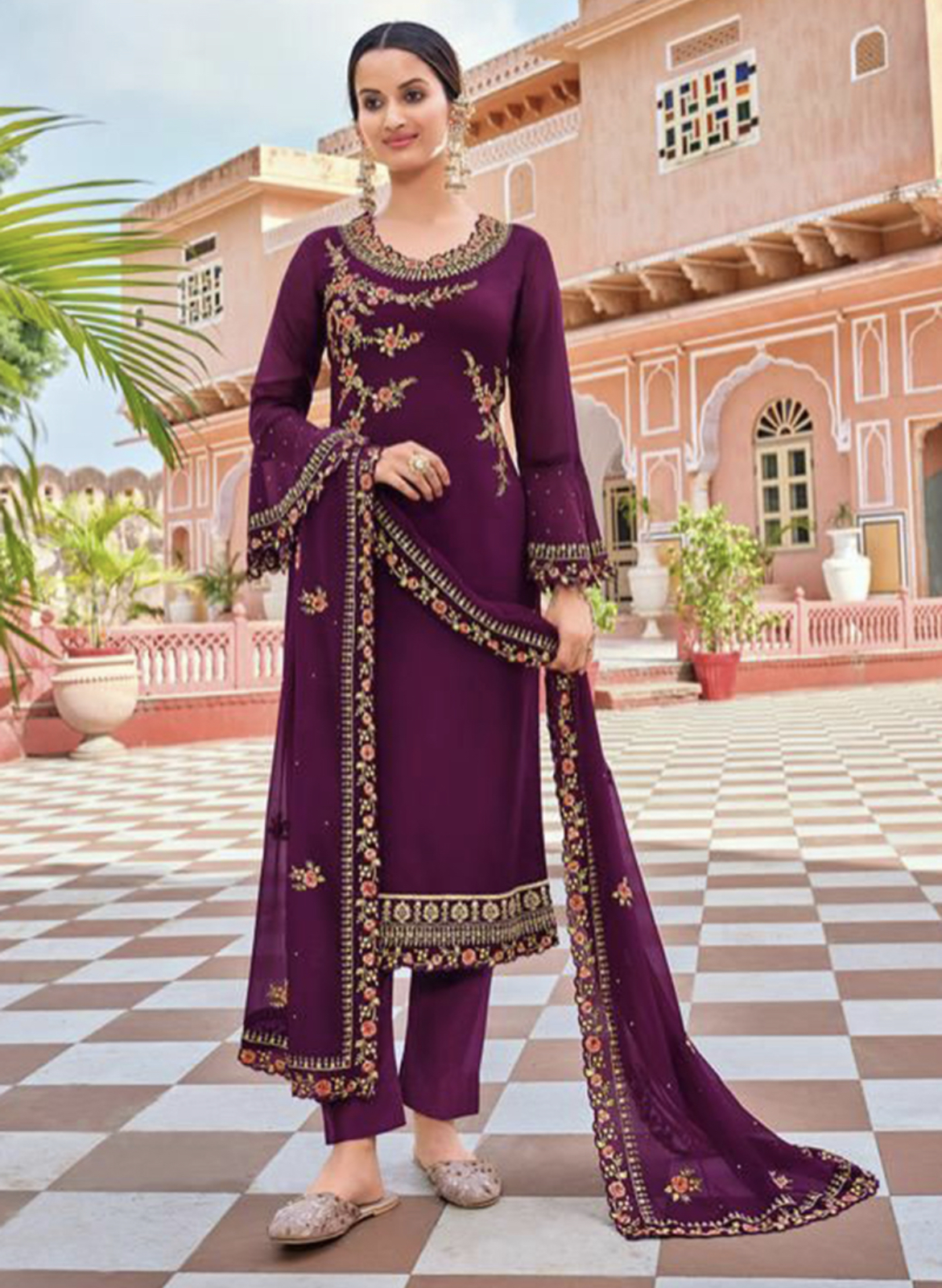 Plum Embroidered Pant Kameez Salwar Kameez, top 20 salwar kameez
