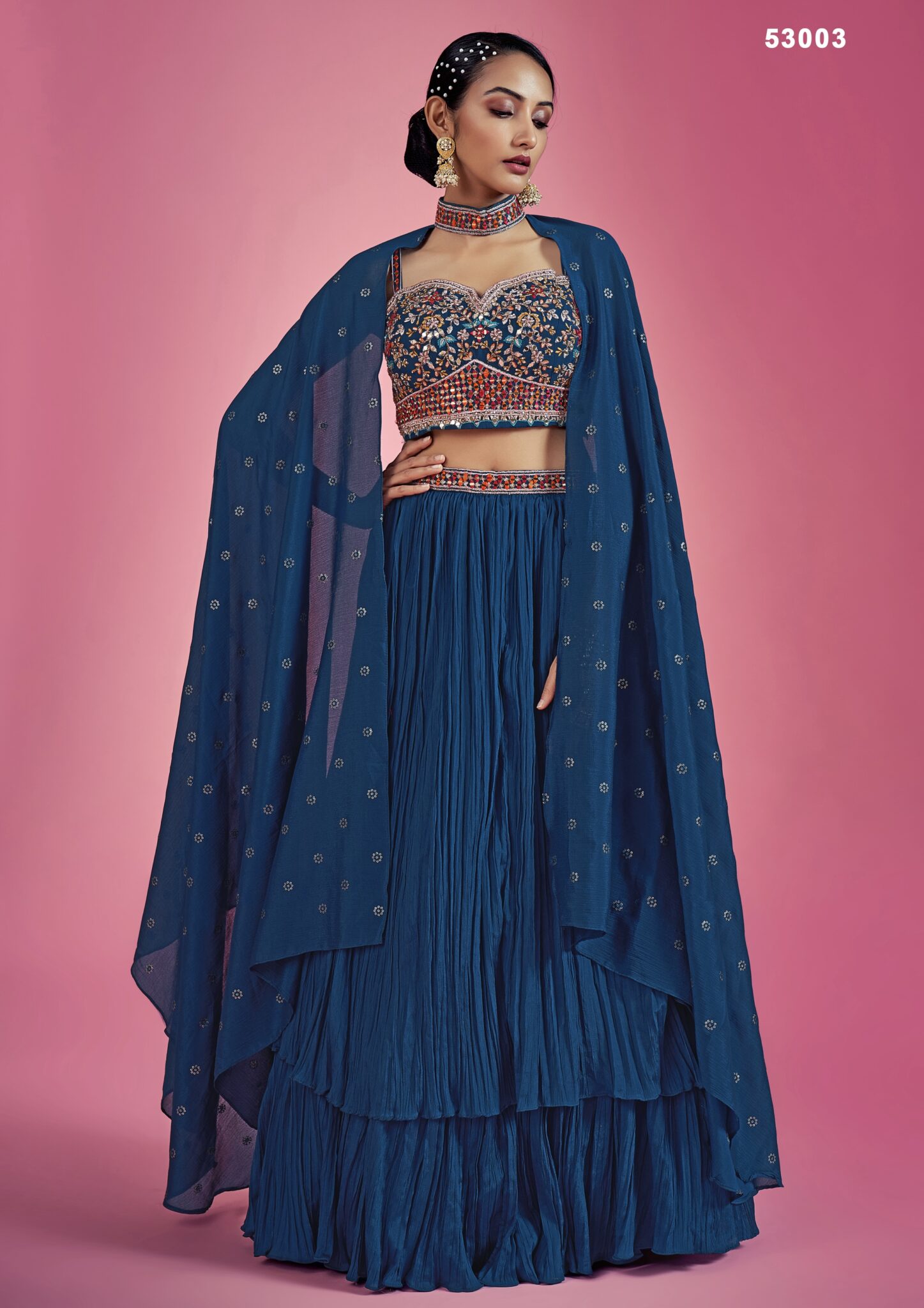Navy Blue Festive Style Embroidered Lehenga Choli