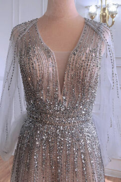 Alternative view of Nude Cape Style Beaded Evening Gown
