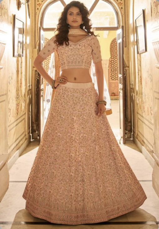 Peach Crepe Silk Lehenga Choli