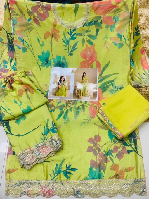 Floral Print PartyWear Dress In Chinon Fabric