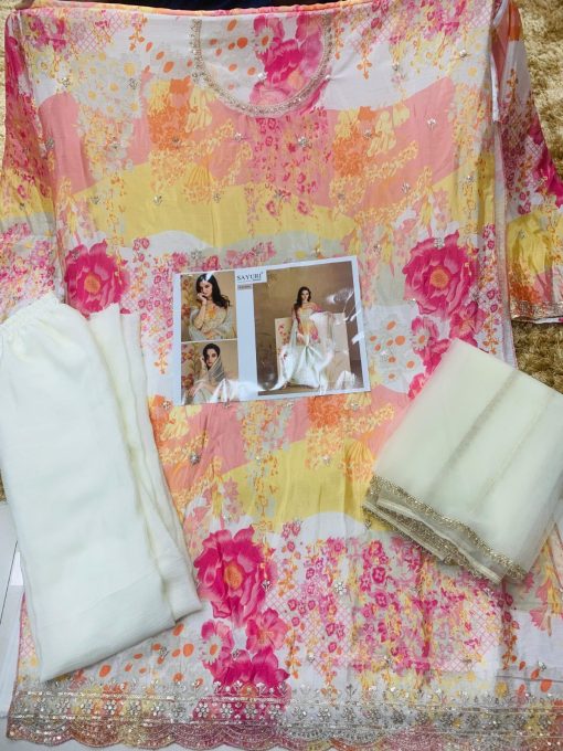 Wedding Wear Floral Print dress In Chinon Fabric