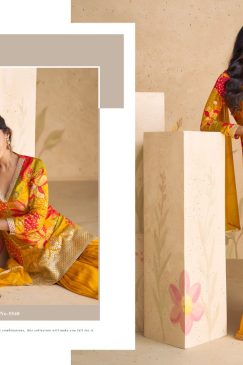 Alternative view of Yellow color haldi function dress In Chinon Fabric