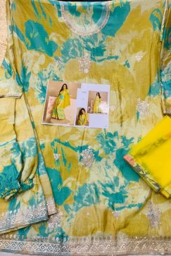 Buy Now Blue Yellow dress In Chinon Fabric