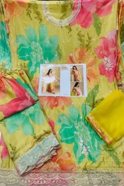 multi color beautiful dress In Chinon Fabric