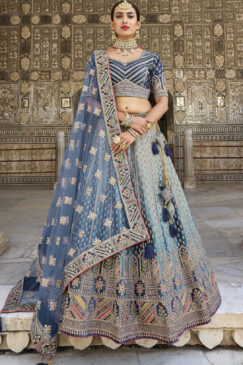 Blue Silk Bridal Lehenga Choli