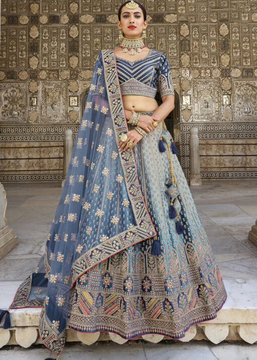 Blue Silk Bridal Lehenga Choli